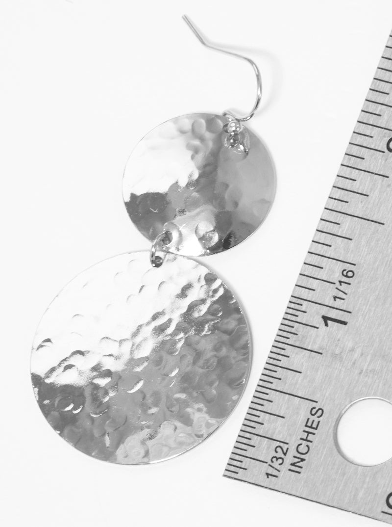 Hammered Metal Double Round Fish Hook Dangle Drop Earrings