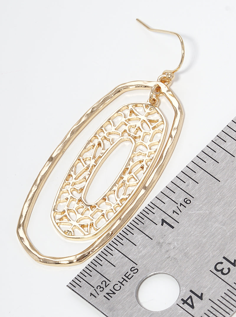 Hammered Metal Filigree Moroccan Shape Fishhook Dangle Drop Earrings