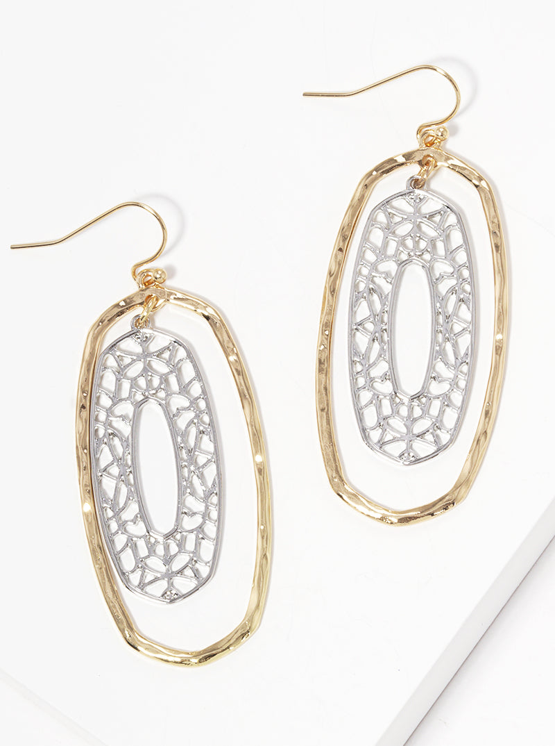 Hammered Metal Filigree Moroccan Shape Fishhook Dangle Drop Earrings