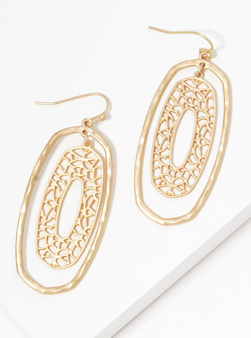 Hammered Metal Filigree Moroccan Shape Fishhook Dangle Drop Earrings