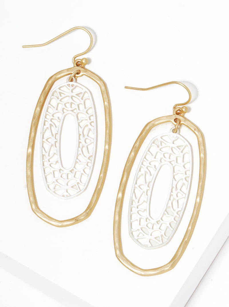 Hammered Metal Filigree Moroccan Shape Fishhook Dangle Drop Earrings