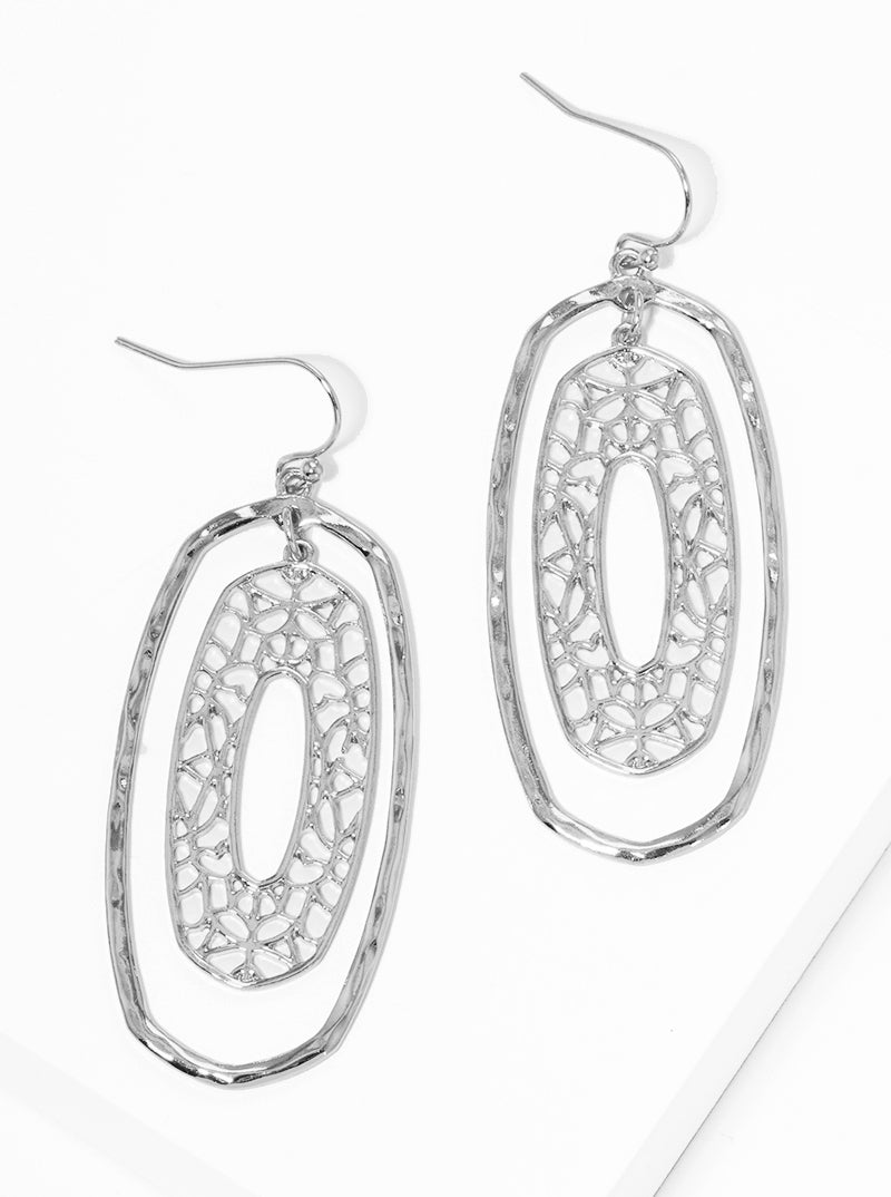 Hammered Metal Filigree Moroccan Shape Fishhook Dangle Drop Earrings