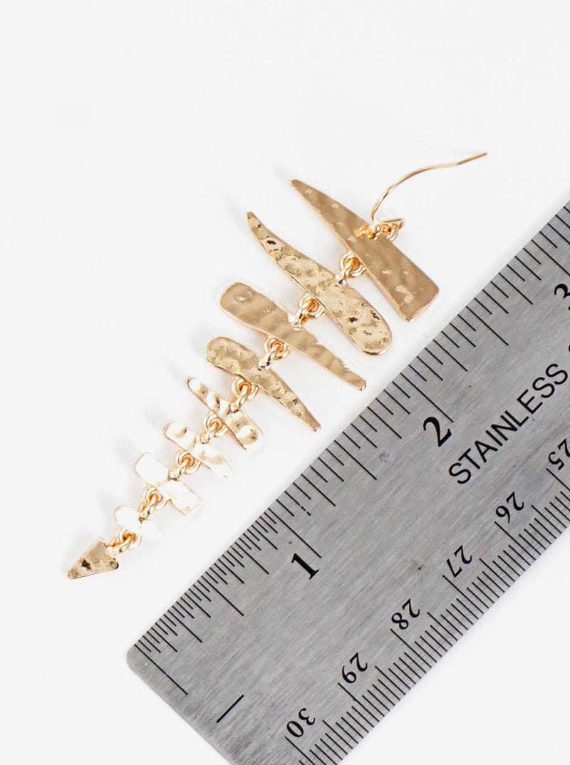 Hammered Metal Fishbone Dangle Drop Earrings