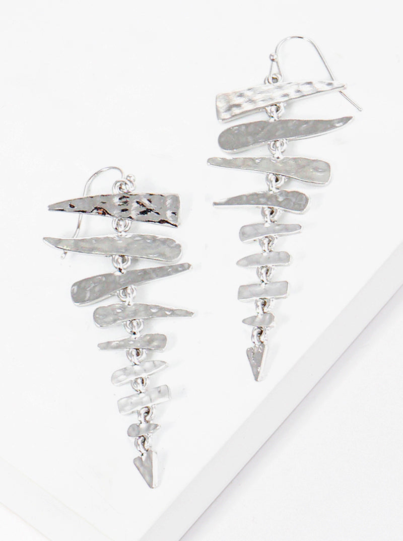 Hammered Metal Fishbone Dangle Drop Earrings