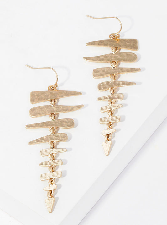 Hammered Metal Fishbone Dangle Drop Earrings