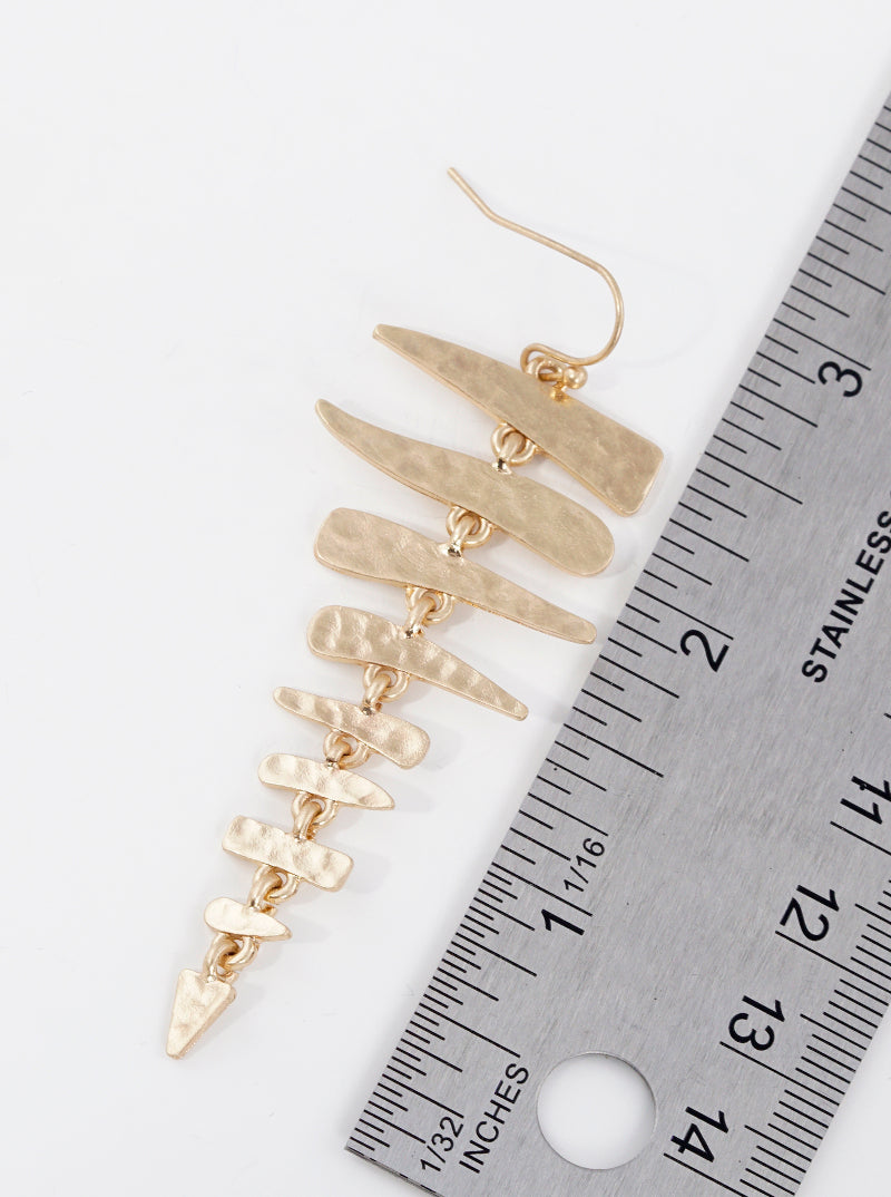 Hammered Metal Fishbone Dangle Drop Earrings
