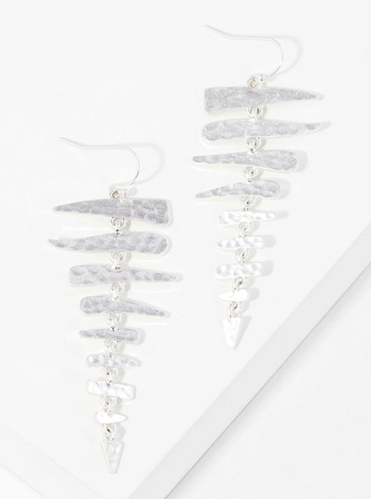 Hammered Metal Fishbone Dangle Drop Earrings