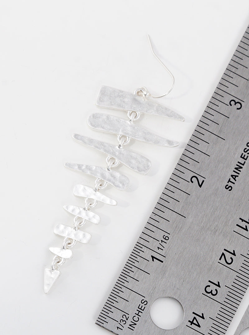 Hammered Metal Fishbone Dangle Drop Earrings