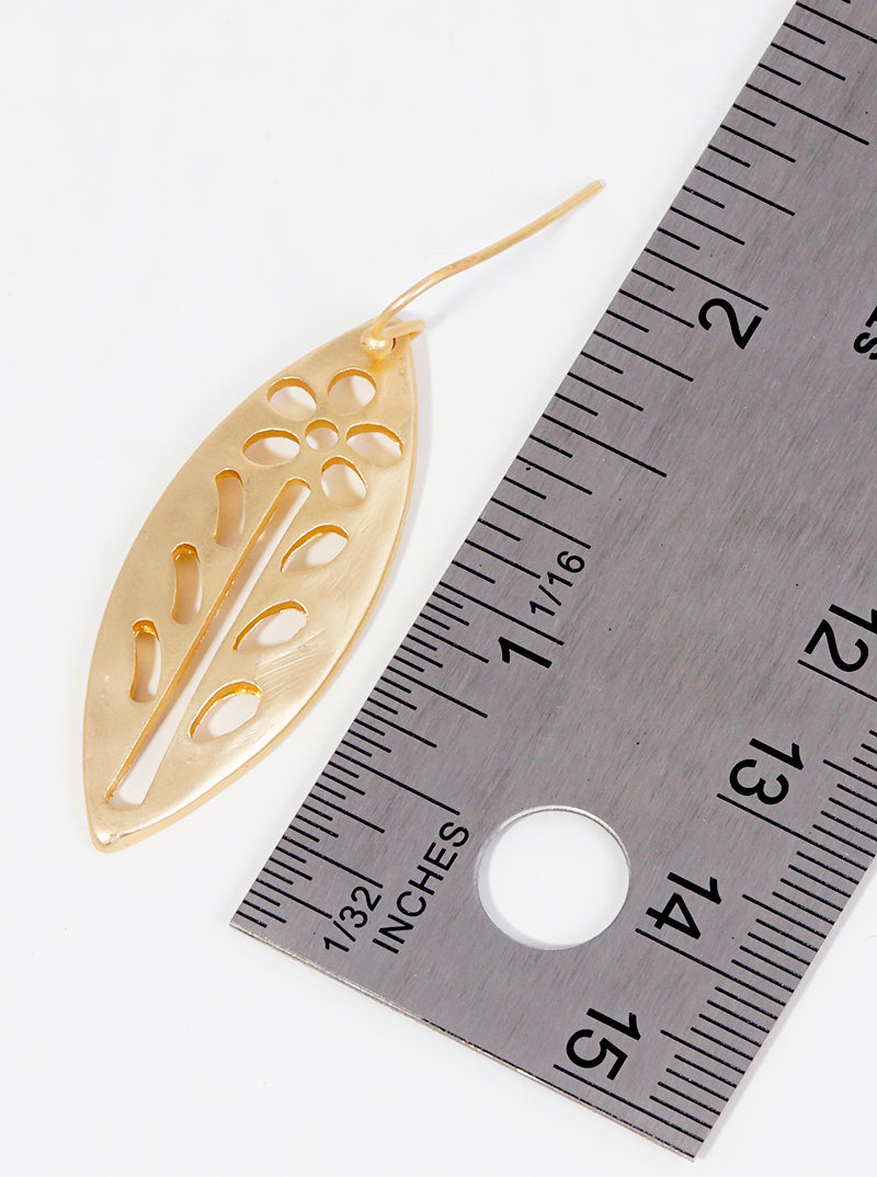 Hammered Metal Flower Cutout Marquise Shaped Dangle Drop Earrings