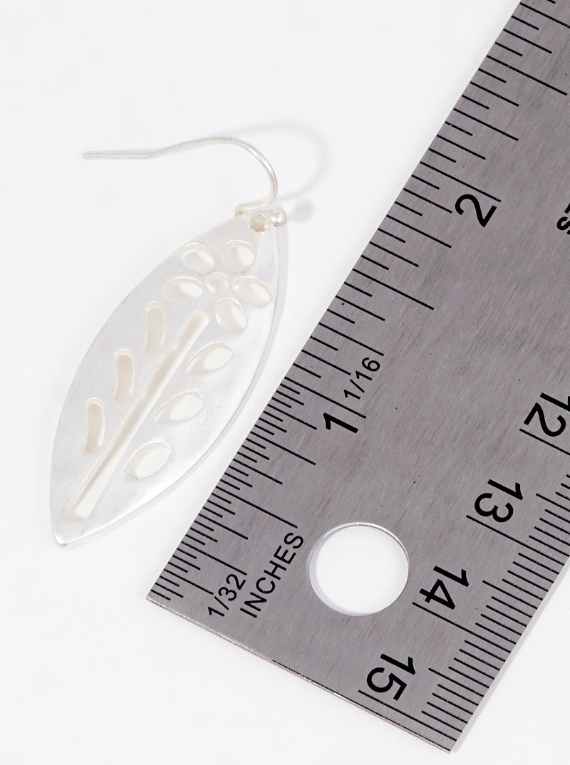 Hammered Metal Flower Cutout Marquise Shaped Dangle Drop Earrings