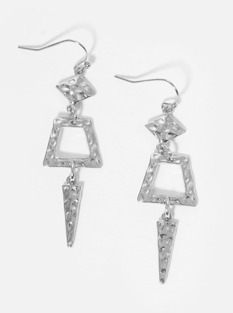 Hammered Metal Geometric Shape Dangle Drop Earrings