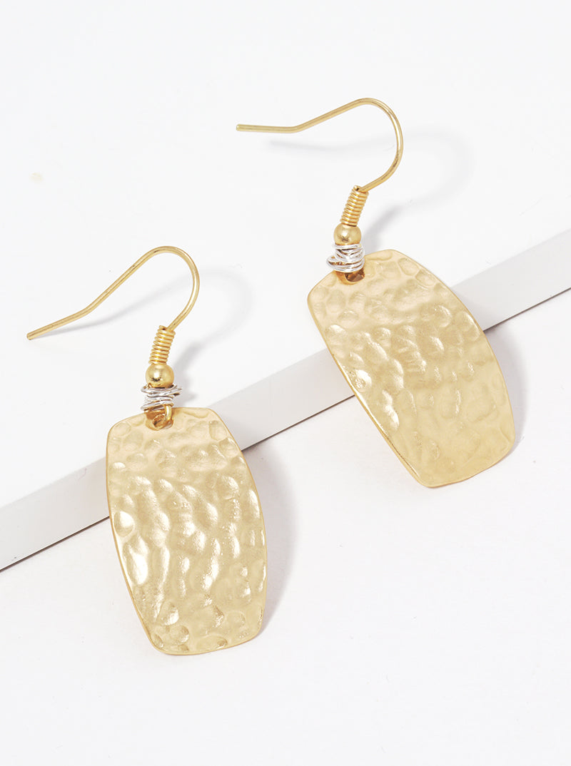 Hammered Metal Geometric Shape Wire Wrapped Drop Earrings