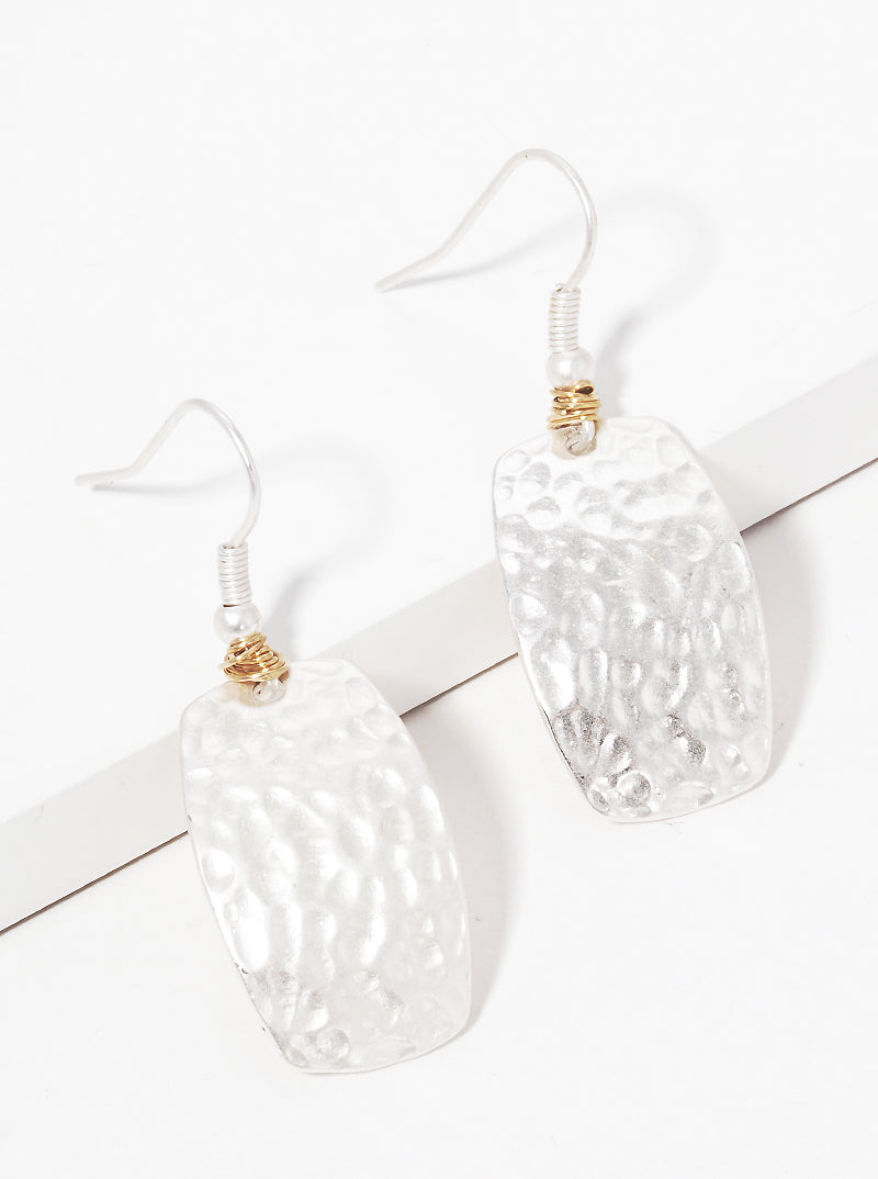 Hammered Metal Geometric Shape Wire Wrapped Drop Earrings