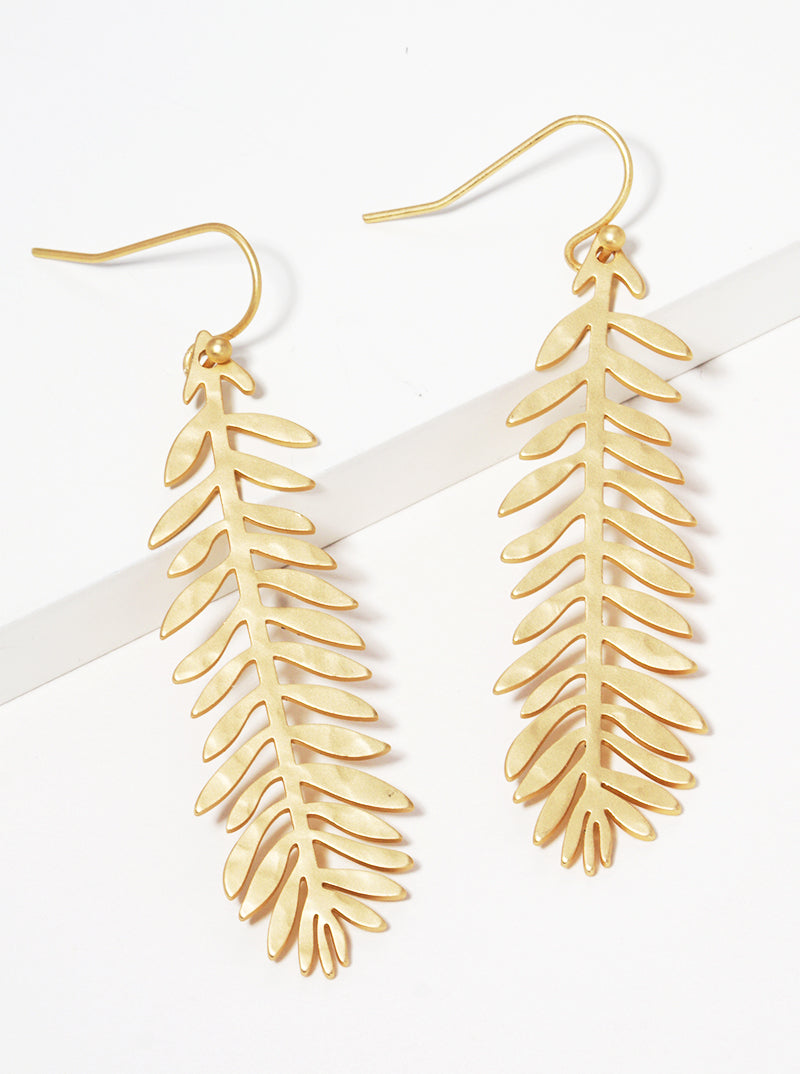 Hammered Metal Leaf Dangle Drop Earrings