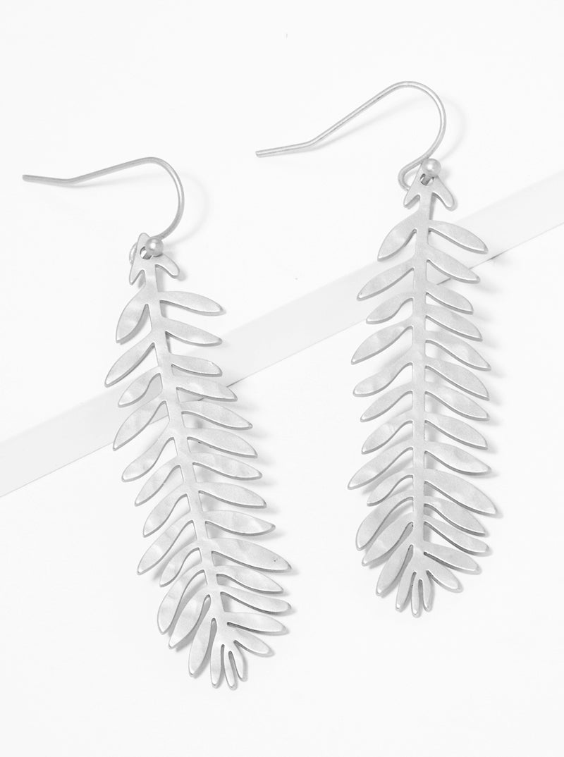 Hammered Metal Leaf Dangle Drop Earrings