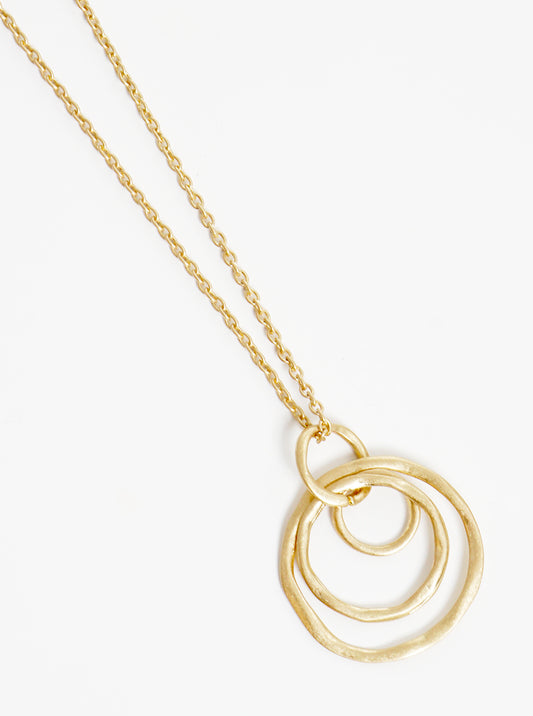 Hammered Metal Linked Circle Pendant Long Necklace