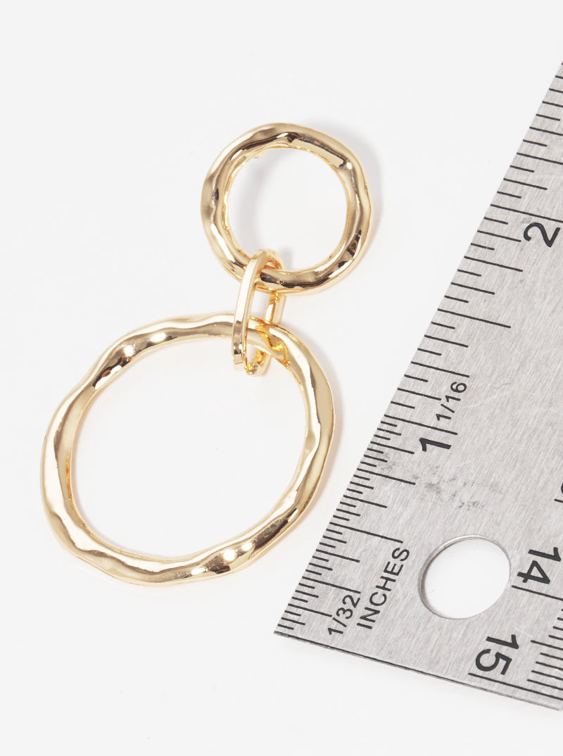 Hammered Metal Linked Circle Post Drop Earrings