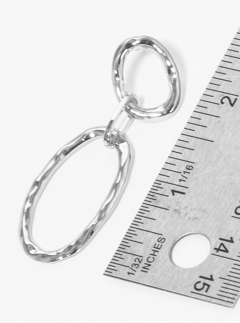 Hammered Metal Linked Oval Post Drop Earrings