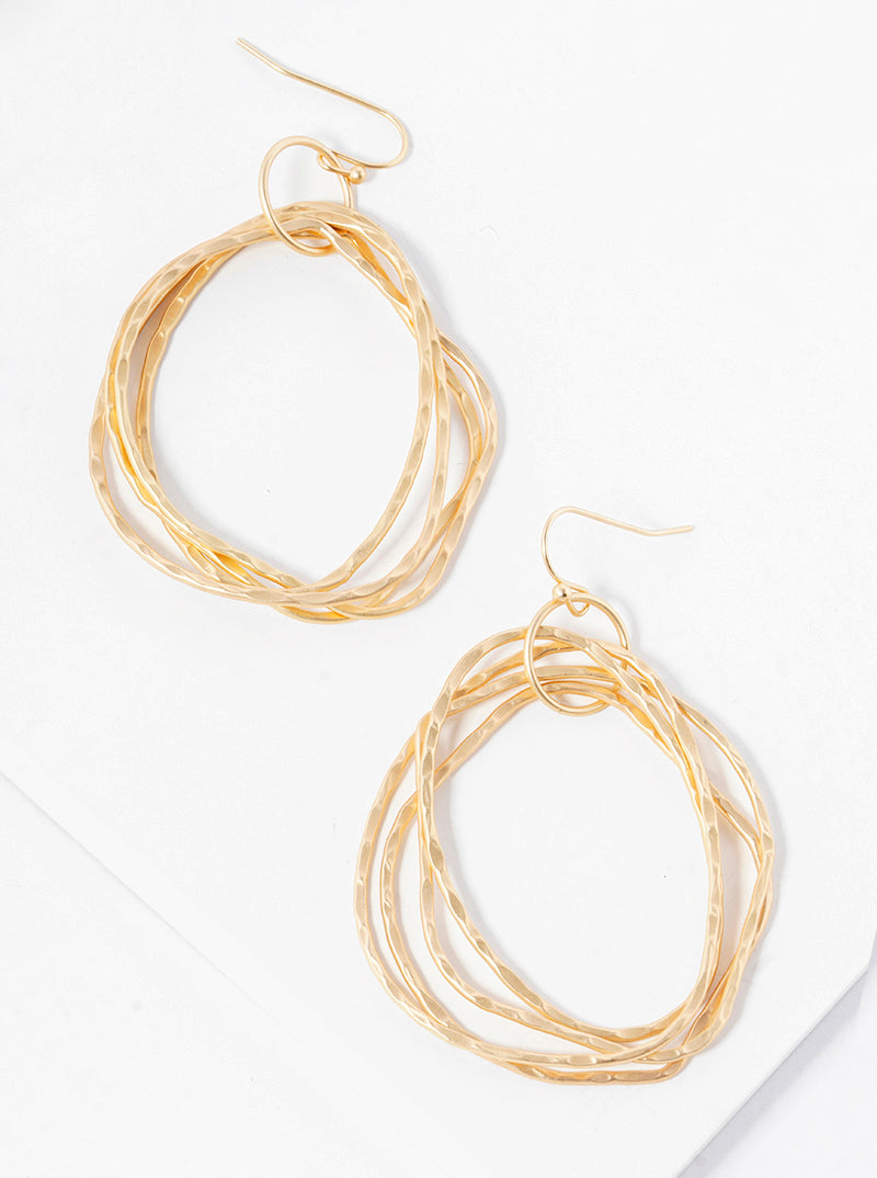 Hammered Metal Multi Organic Circle Dangle Drop Earrings