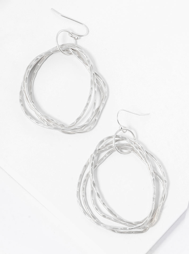 Hammered Metal Multi Organic Circle Dangle Drop Earrings