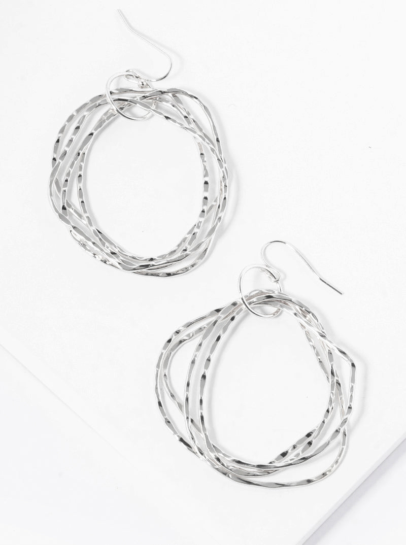 Hammered Metal Multi Organic Circle Dangle Drop Earrings