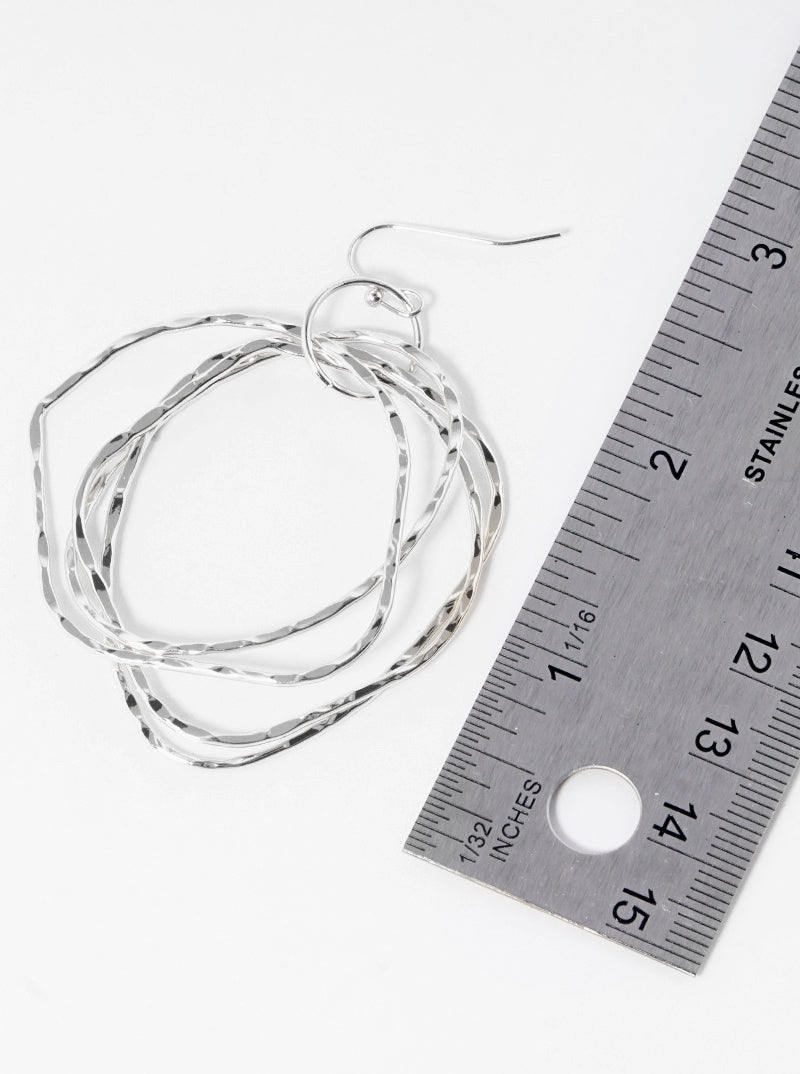 Hammered Metal Multi Organic Circle Dangle Drop Earrings
