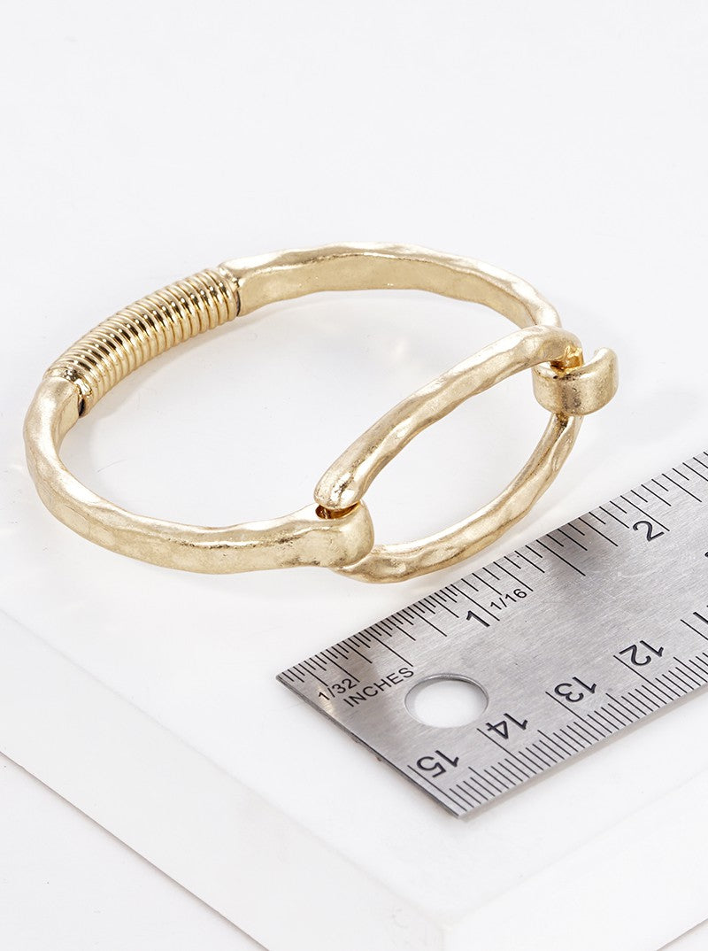 Hammered Metal Oval Accent Spring Hook Closure Bangle Bracelet