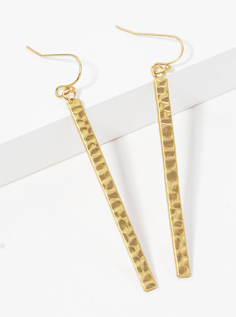 Hammered Metal Rectangle Bar Drop Dangle Earrings