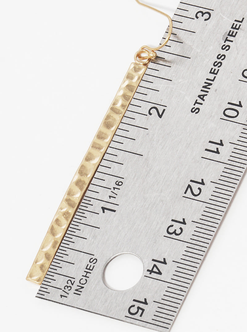 Hammered Metal Rectangle Bar Drop Dangle Earrings