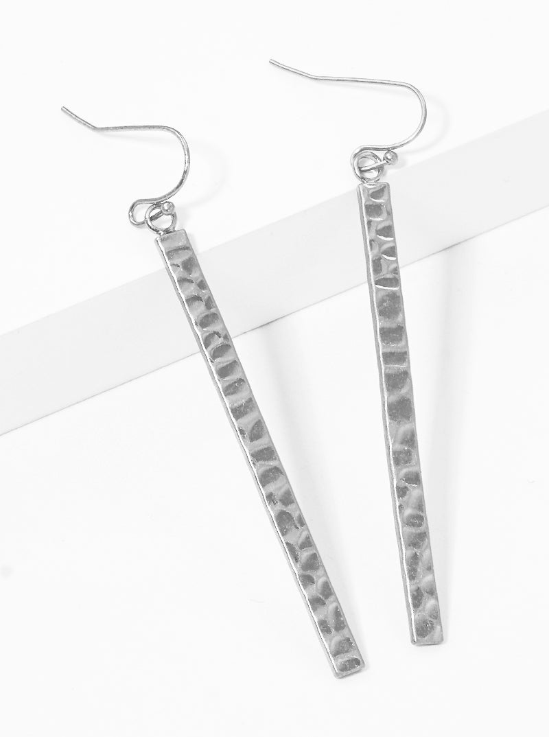 Hammered Metal Rectangle Bar Drop Dangle Earrings