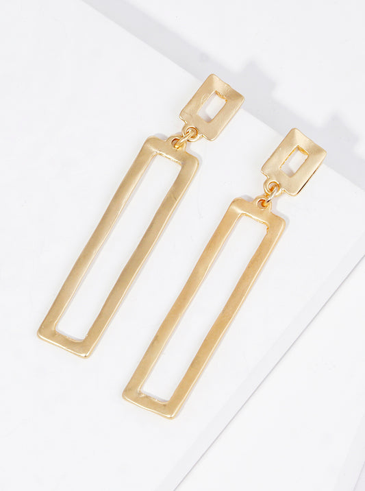 Hammered Metal Rectangle Bar Drop Post Dangle Earrings
