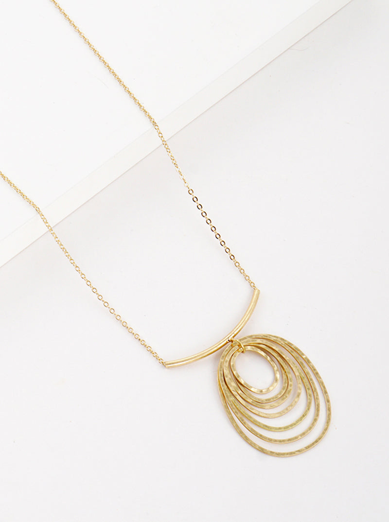 Hammered Metal Ripple-like Multi Oval Pendant Long Necklace