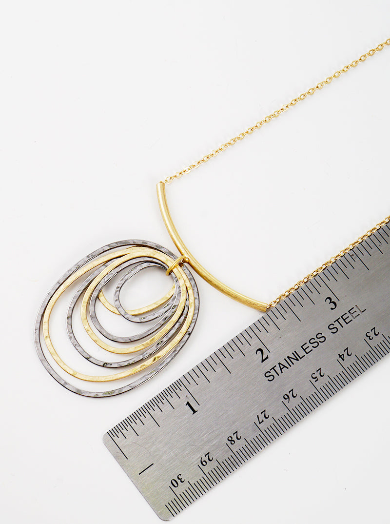 Hammered Metal Ripple-like Multi Oval Pendant Long Necklace