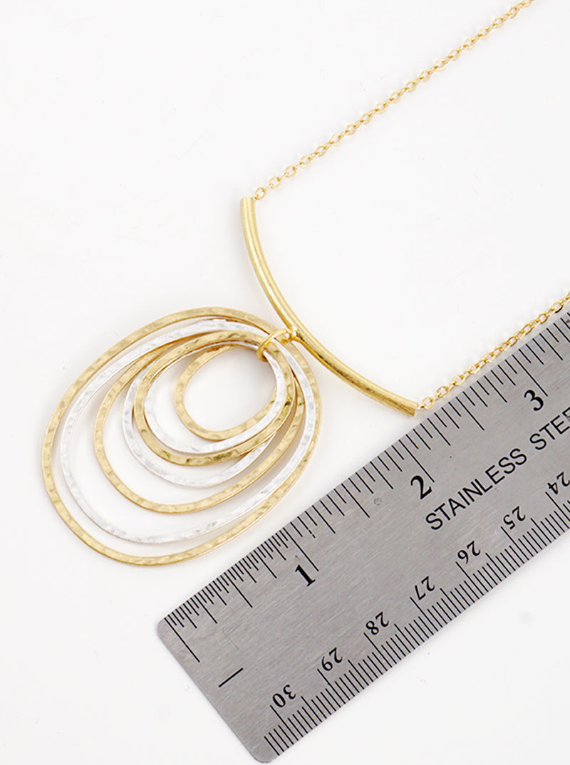 Hammered Metal Ripple-like Multi Oval Pendant Long Necklace