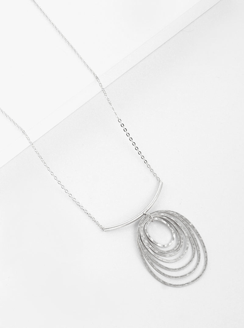 Hammered Metal Ripple-like Multi Oval Pendant Long Necklace