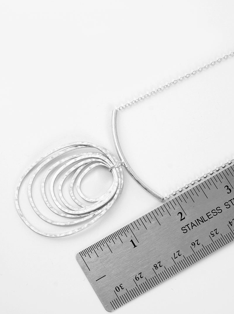 Hammered Metal Ripple-like Multi Oval Pendant Long Necklace