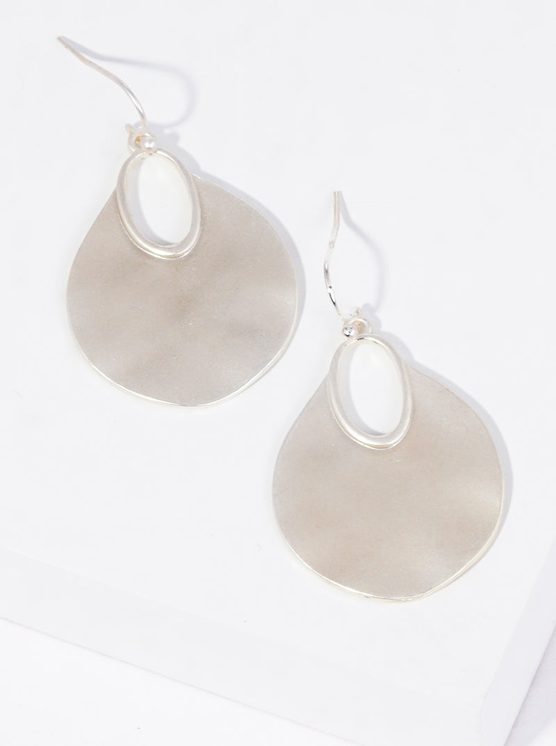 Hammered Metal Round And Oval Dangle Drop Earrings
