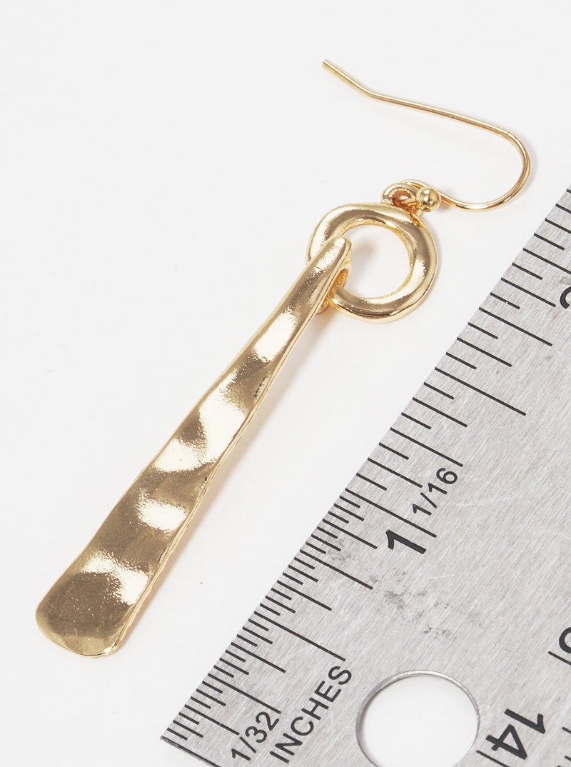 Hammered Metal Round Bar Drop Fishhook Dangle Drop Earrings