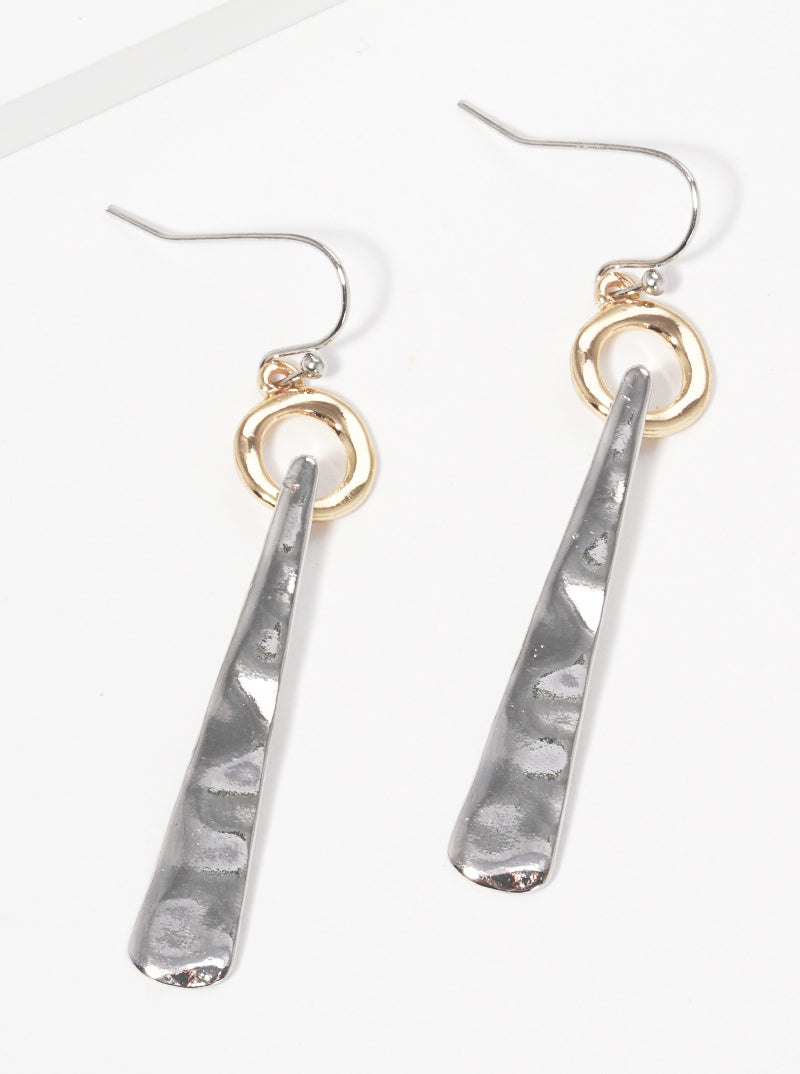 Hammered Metal Round Bar Drop Fishhook Dangle Drop Earrings