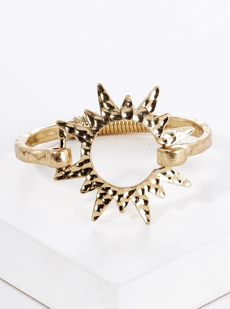 Hammered Metal Sunburst Spring Hook Closure Bangle Bracelet