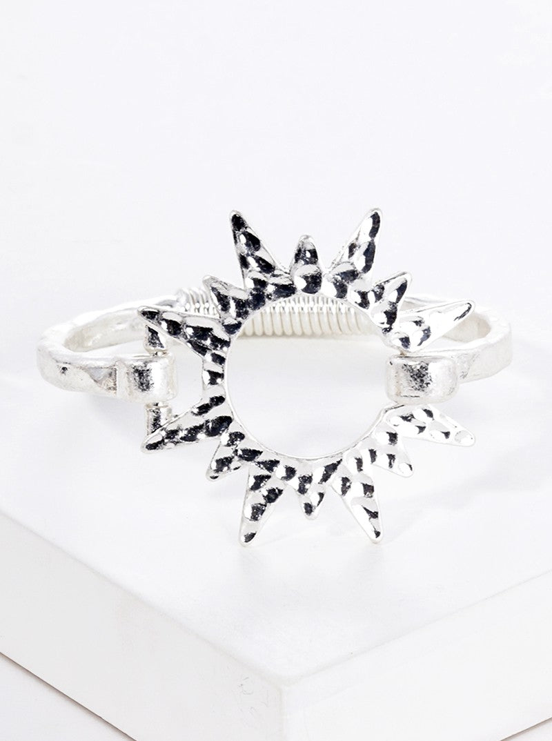 Hammered Metal Sunburst Spring Hook Closure Bangle Bracelet