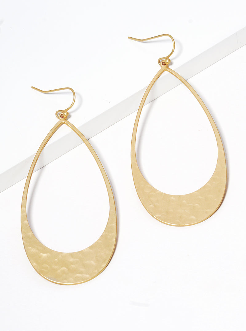 Hammered Metal Teardrop Fishhook Dangle Drop Earrings