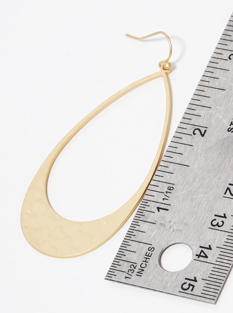 Hammered Metal Teardrop Fishhook Dangle Drop Earrings