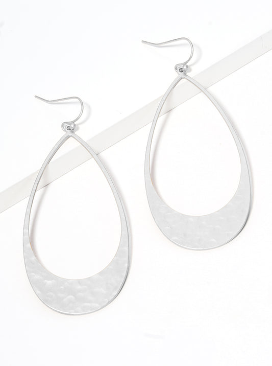Hammered Metal Teardrop Fishhook Dangle Drop Earrings