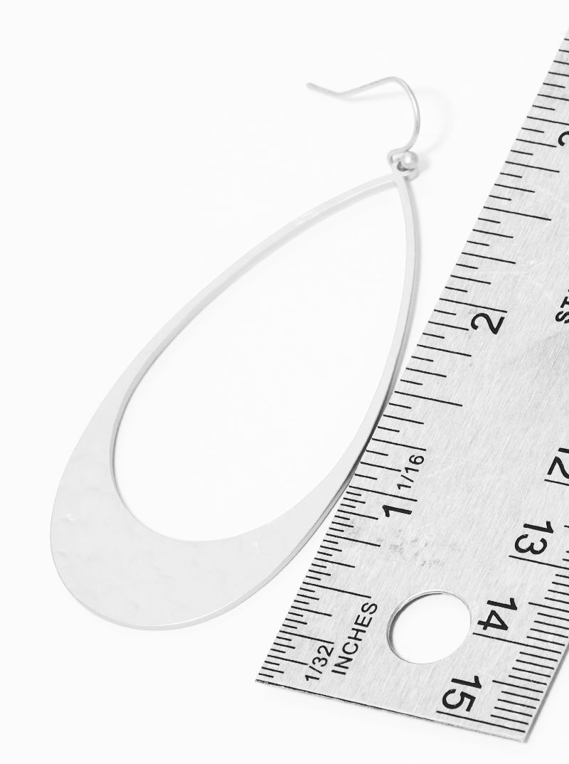 Hammered Metal Teardrop Fishhook Dangle Drop Earrings