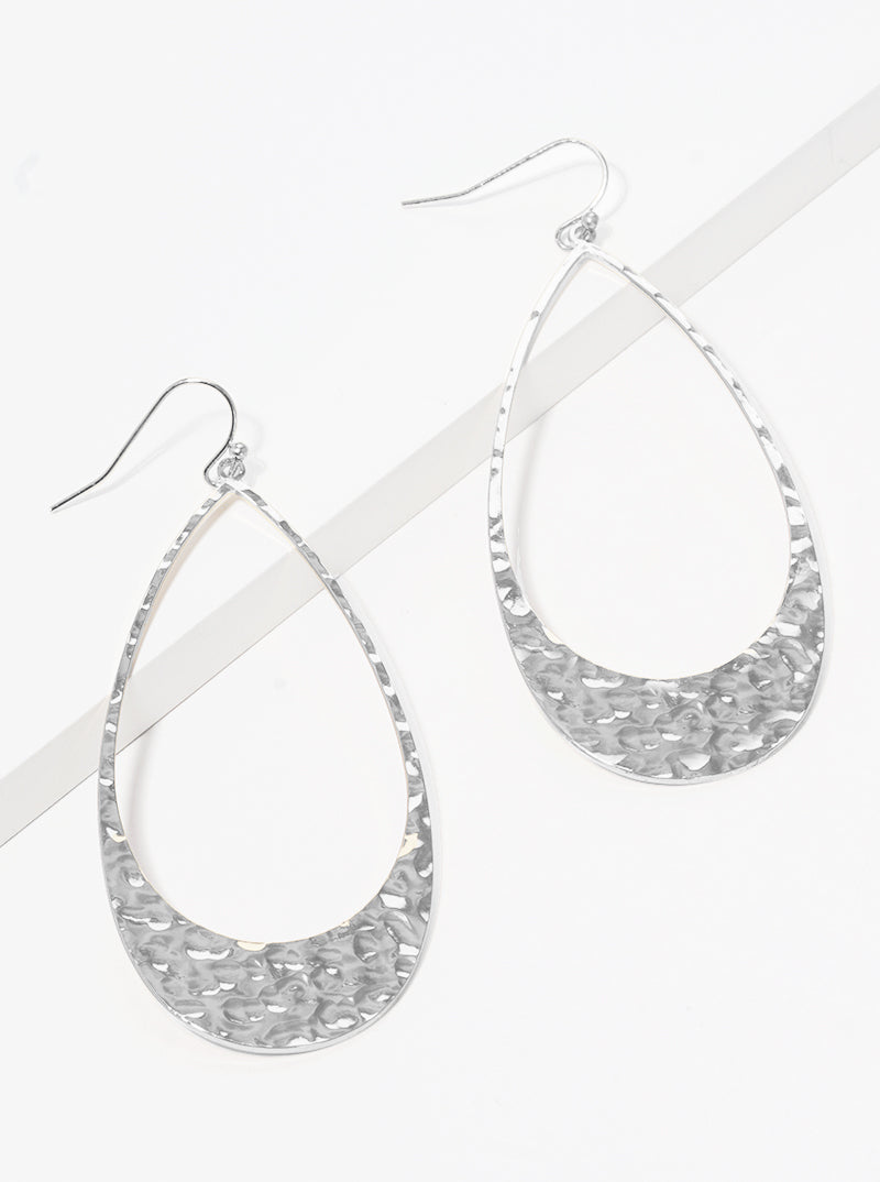 Hammered Metal Teardrop Fishhook Dangle Drop Earrings