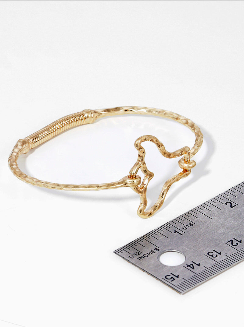 Hammered Metal Whale Tail Accent Fine Spring Hook Closure Bangle Bracelet