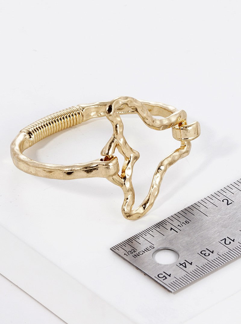 Hammered Metal Whale Tail Accent Spring Hook Closure Bangle Bracelet
