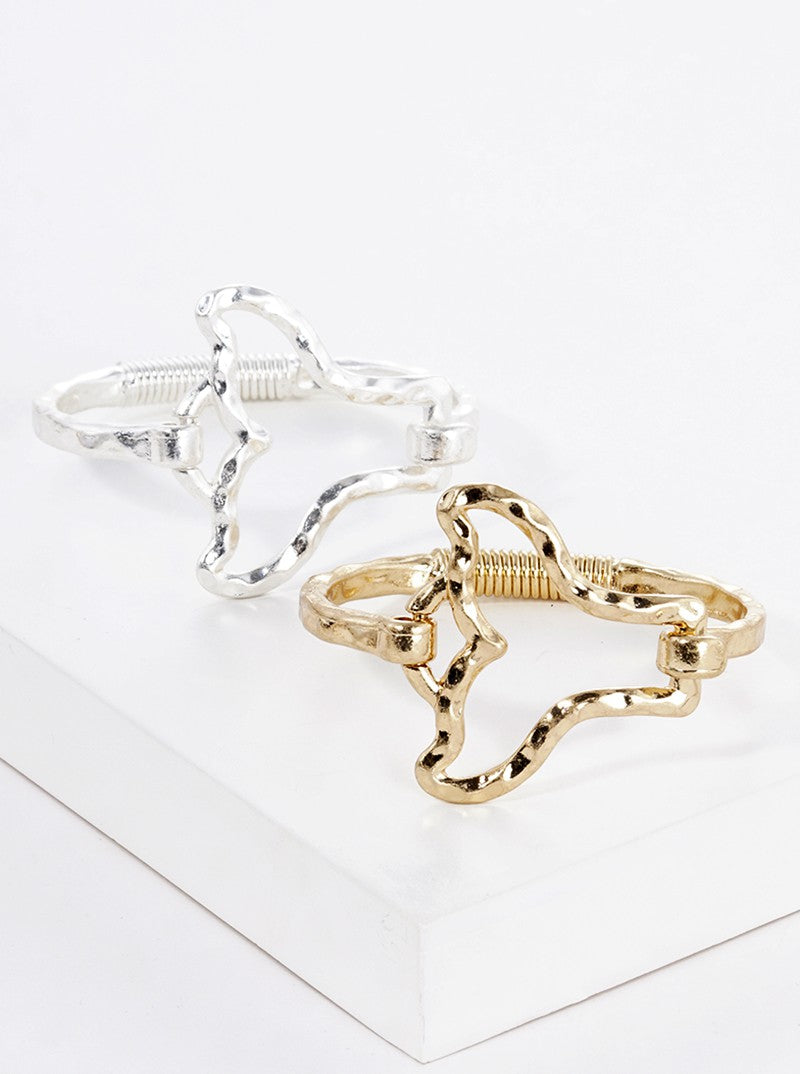 Hammered Metal Whale Tail Accent Spring Hook Closure Bangle Bracelet