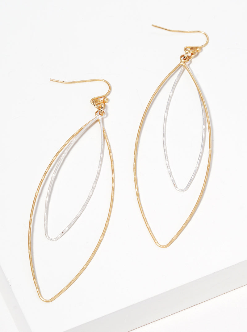 Hammered Pointy Oval Shaped Dangle Metal Earrings